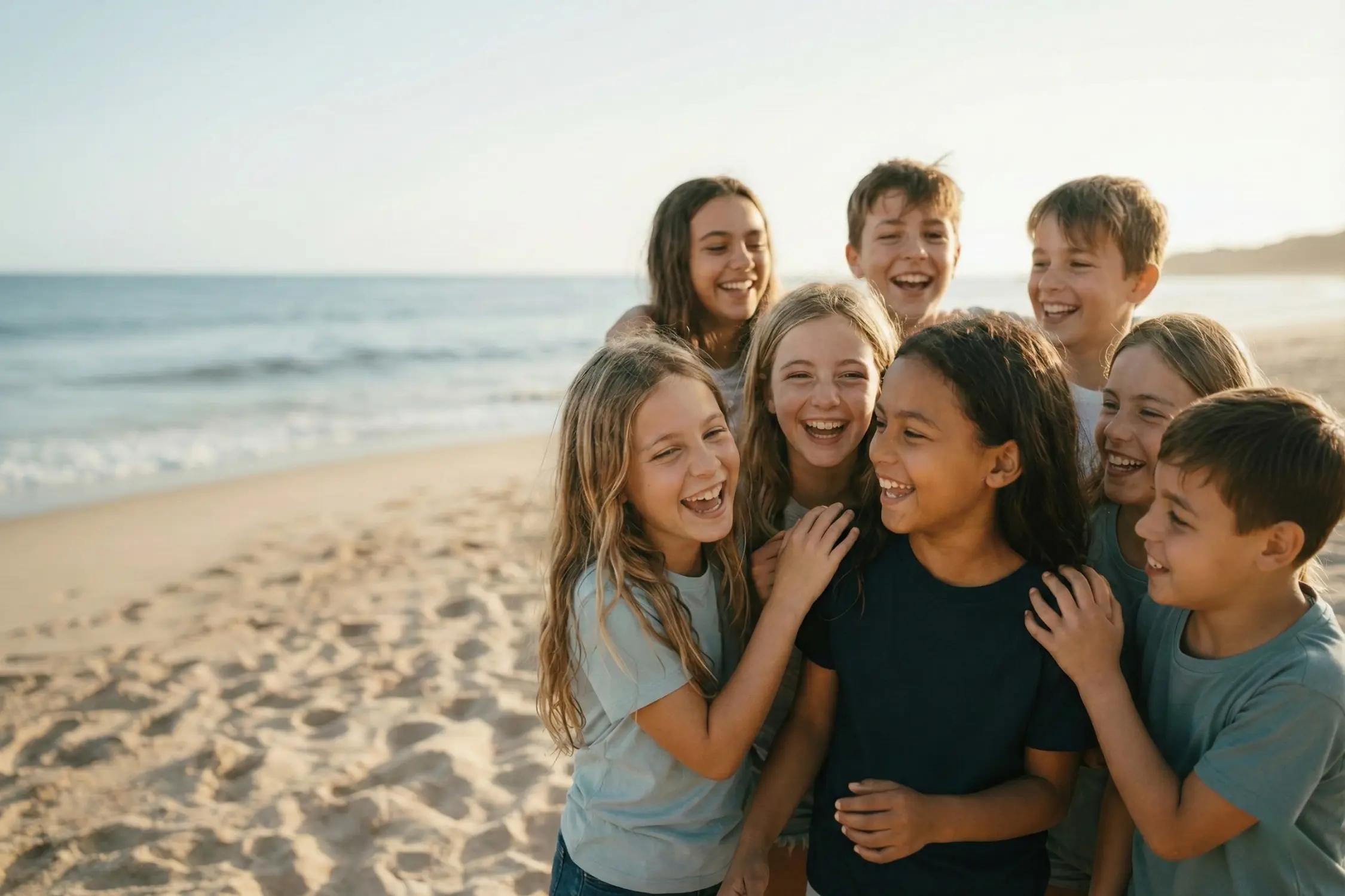 Copii zambind pe plaja la mare, experienta de tabara pentru elevi si adolescenti in Costinesti